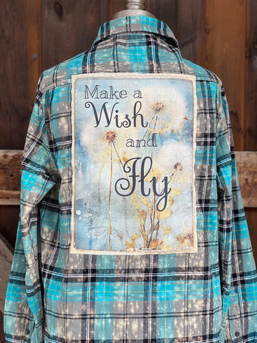 Make a Wish and Fly Art Flannel- Boho Blue